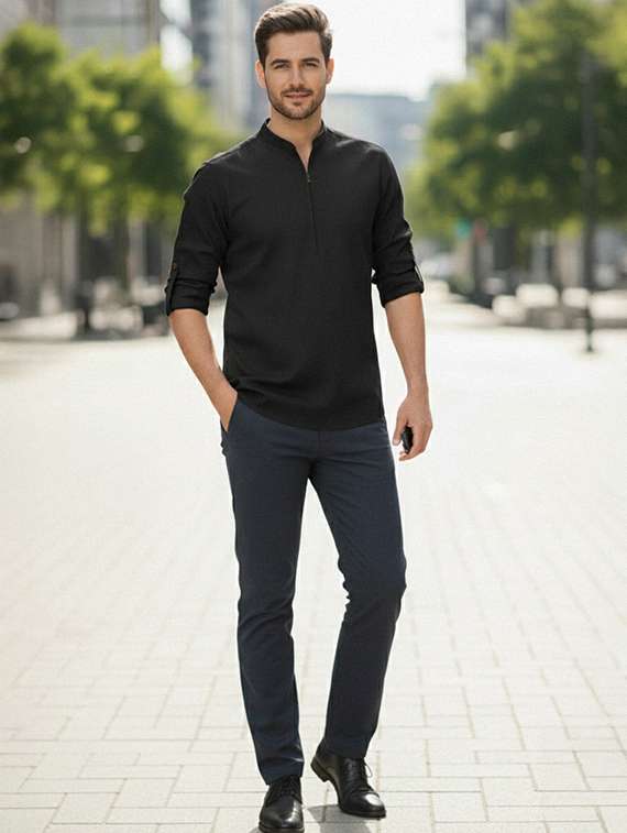 men solid mandarin neck short kurta - 22327524 -  Standard Image - 4