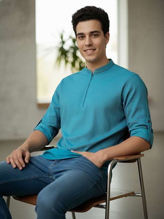 men solid mandarin neck short kurta - 22327528 -  Standard Image - 4