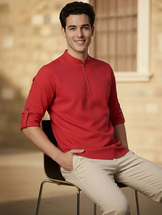 men solid mandarin neck short kurta - 22327531 -  Standard Image - 1