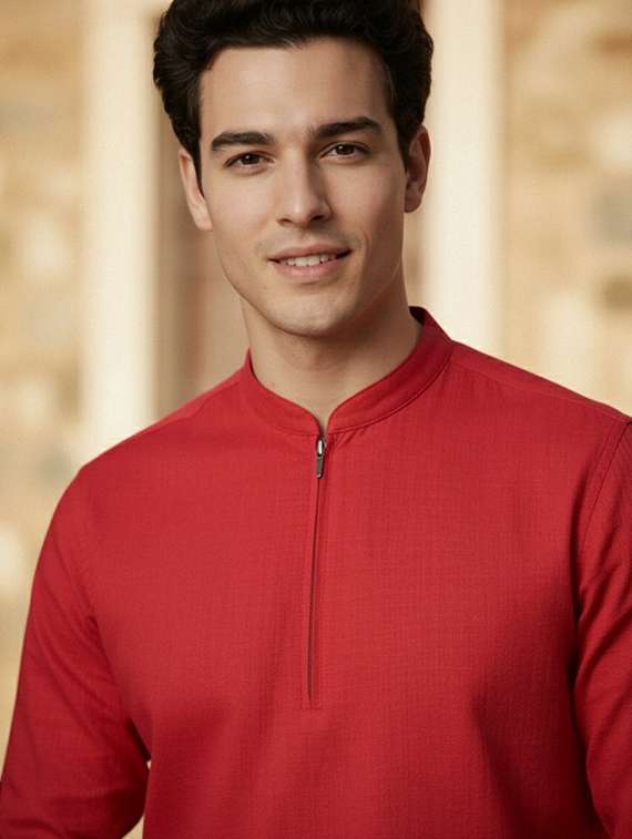 men solid mandarin neck short kurta - 22327531 -  Standard Image - 4