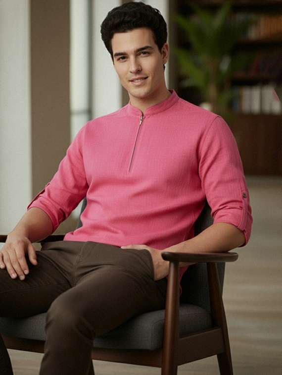 men solid mandarin neck short kurta - 22327533 -  Standard Image - 1