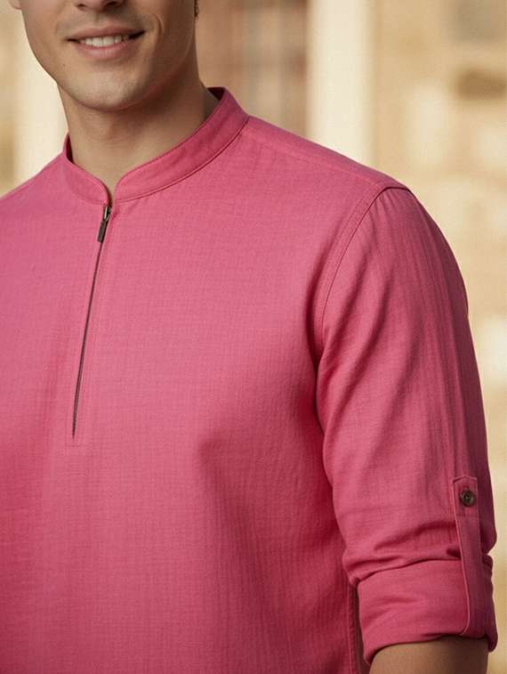men solid mandarin neck short kurta - 22327533 -  Standard Image - 4