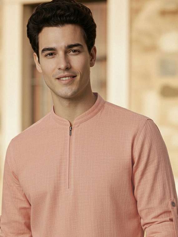 men solid mandarin neck short kurta - 22327535 -  Standard Image - 1