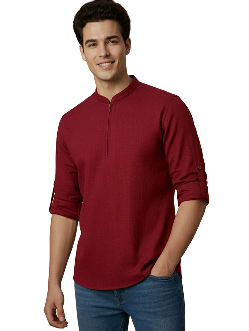 men solid mandarin neck short kurta - 22327537 -  Standard Image - 1