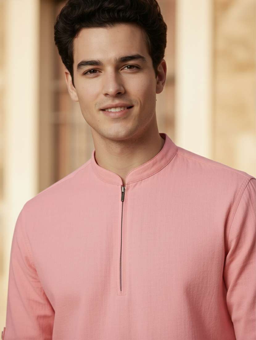 men solid mandarin neck short kurta - 22327539 -  Standard Image - 4