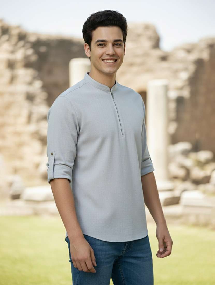 men solid mandarin neck short kurta - 22327541 -  Standard Image - 1