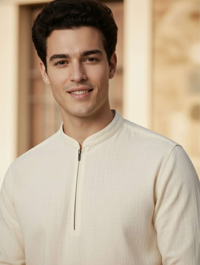 men solid mandarin neck short kurta - 22327545 -  Standard Image - 4