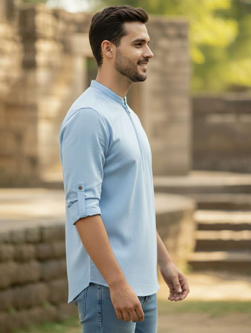 men solid mandarin neck short kurta - 22327549 -  Standard Image - 1