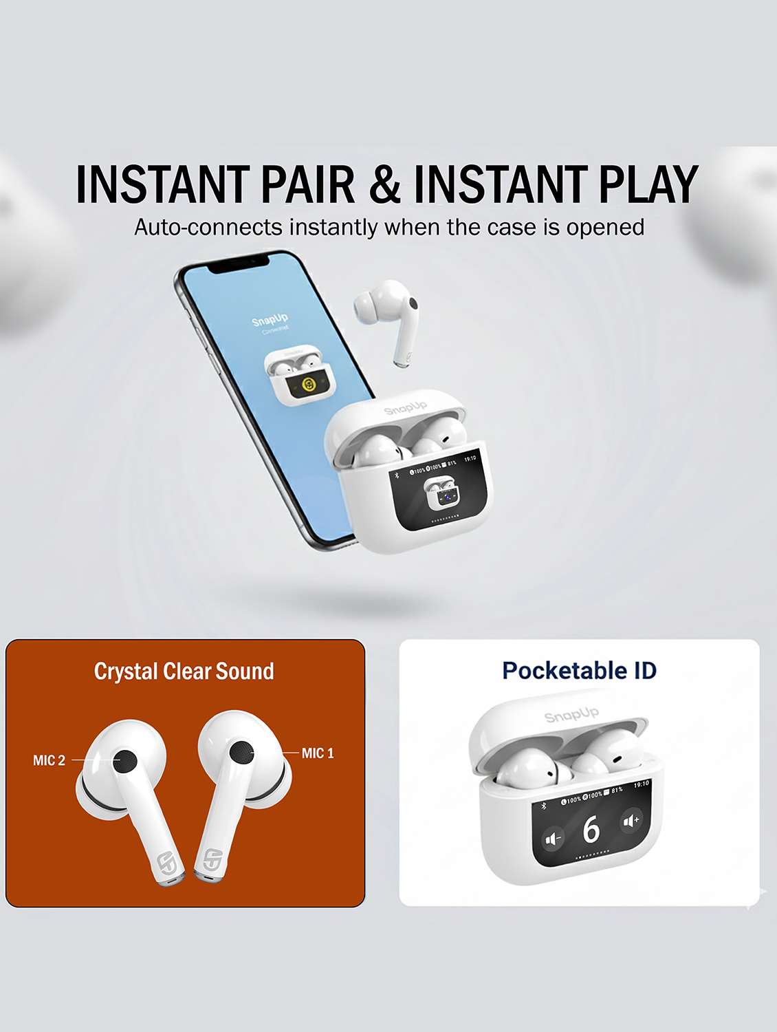 snapup snapods view in ear true wireless earbuds - glaze white - 22327558 -  Standard Image - 4