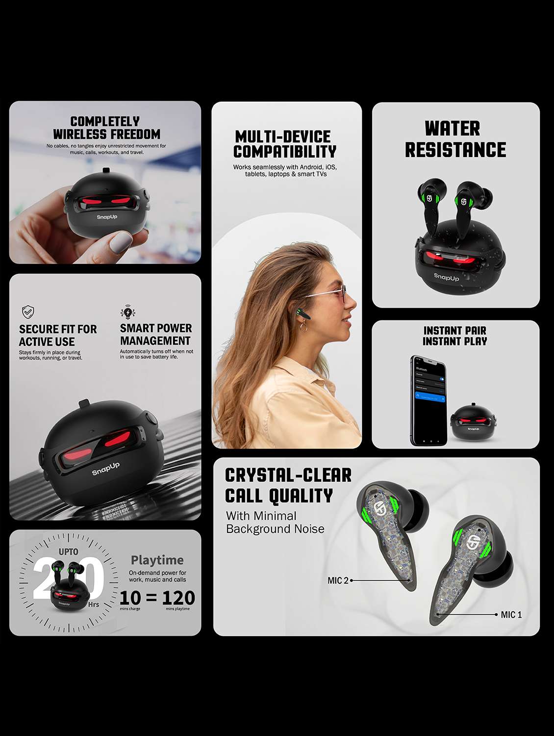 snapup snapods immortal in ear true wireless earbuds - deep black - 22327559 -  Standard Image - 1