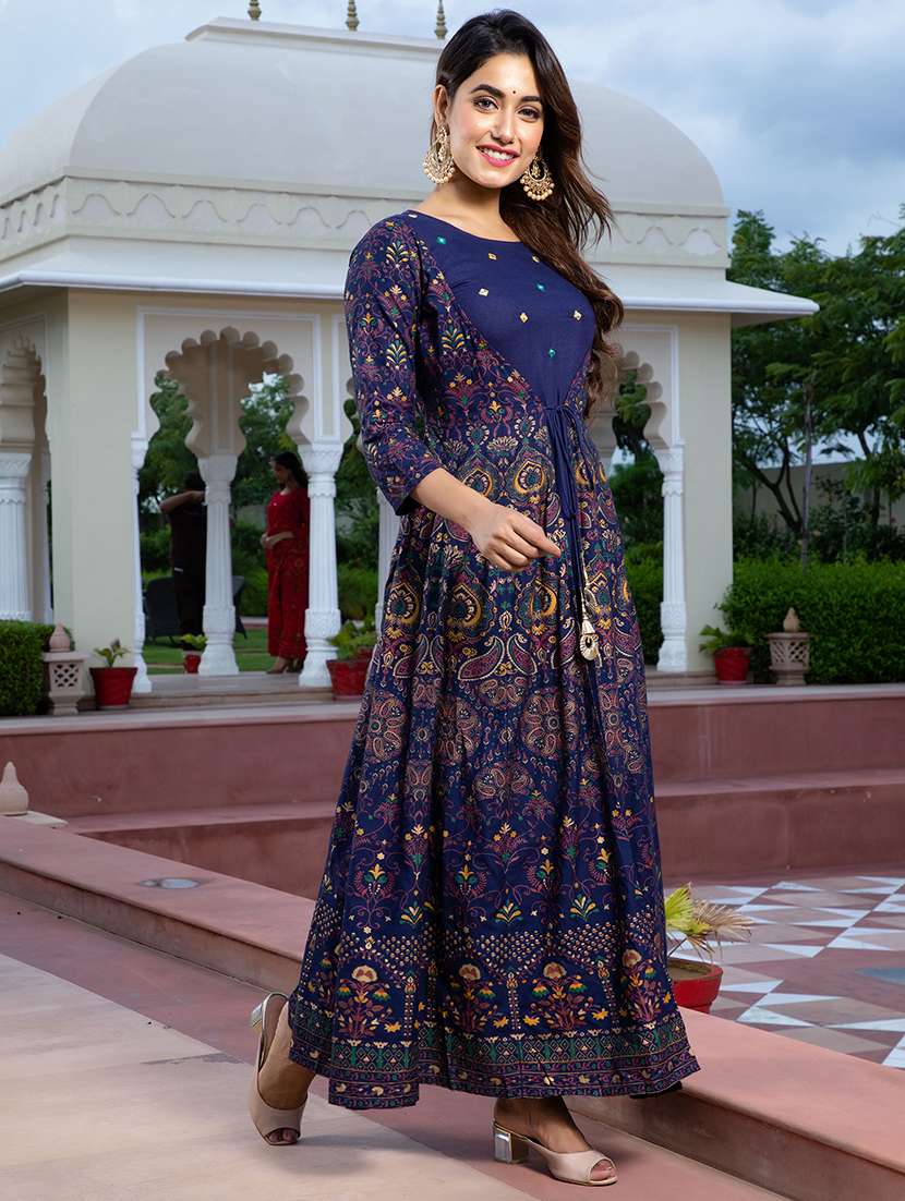 women printed three quarter sleeve kurta - 22327588 -  Standard Image - 1