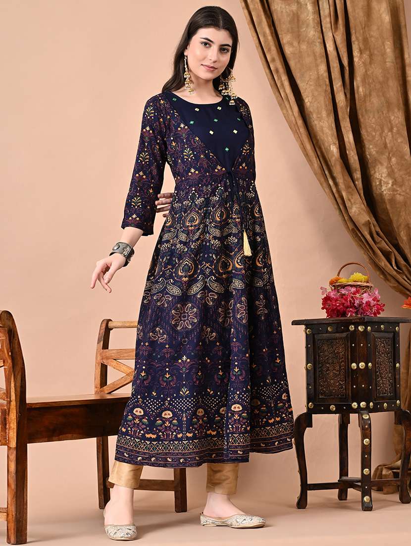women printed three quarter sleeve kurta - 22327589 -  Standard Image - 1