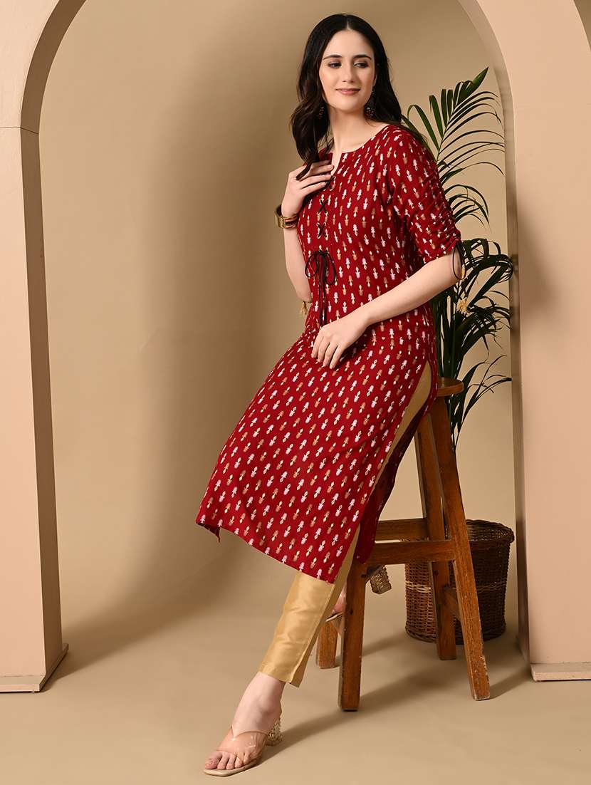 women printed three quarter sleeve straight kurta - 22327593 -  Standard Image - 4
