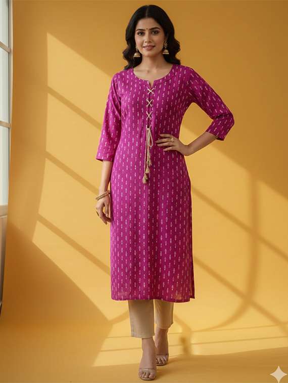 women printed three quarter sleeve straight kurta - 22327594 -  Standard Image - 1