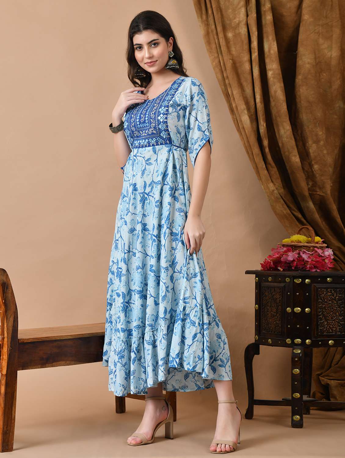 women floral printed short sleeve ethnic dress - 22327597 -  Standard Image - 1