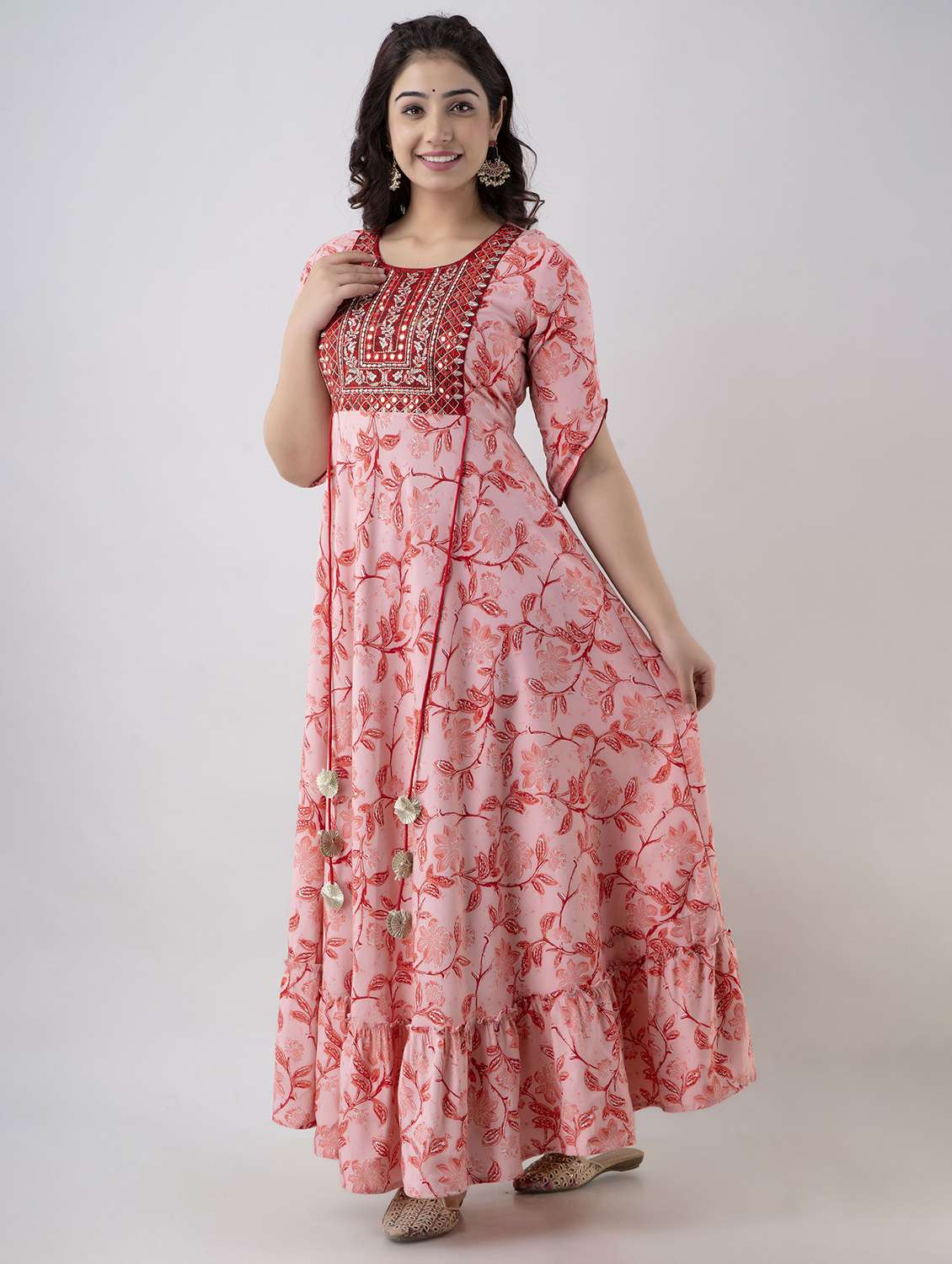 women floral printed elbow sleeve ethnic dress - 22327602 -  Standard Image - 1