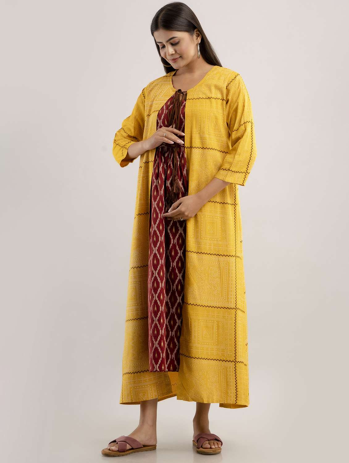  women printed three quarter sleeve maternity wear dress - 22327603 -  Standard Image - 1