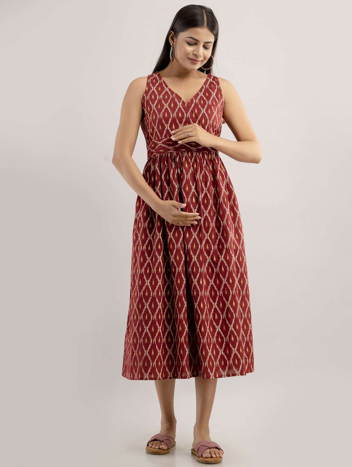  women printed three quarter sleeve maternity wear dress - 22327603 -  Standard Image - 4