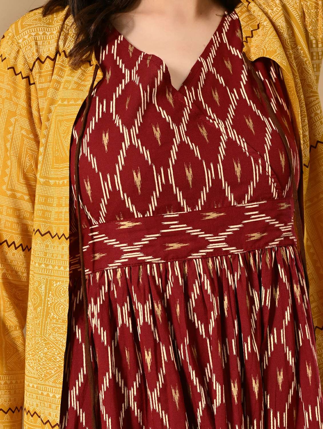 women printed three quarter sleeve ethnic dress - 22327604 -  Standard Image - 4