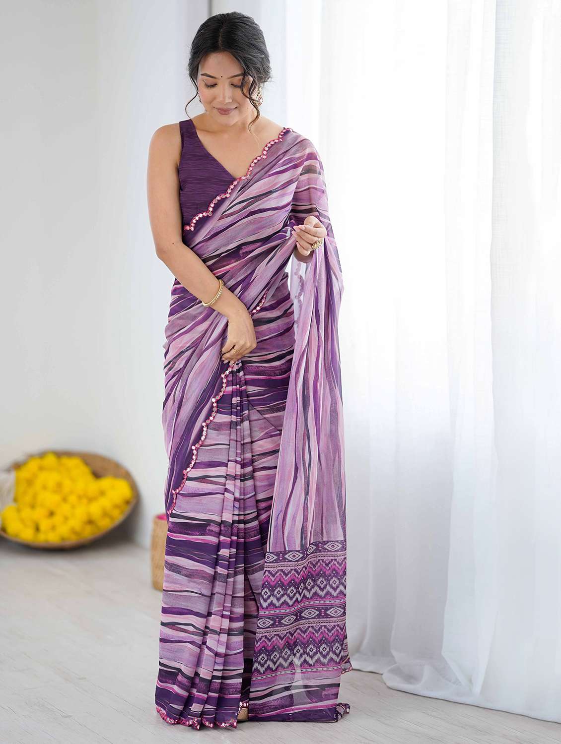 women printed casual wear saree with blouse
