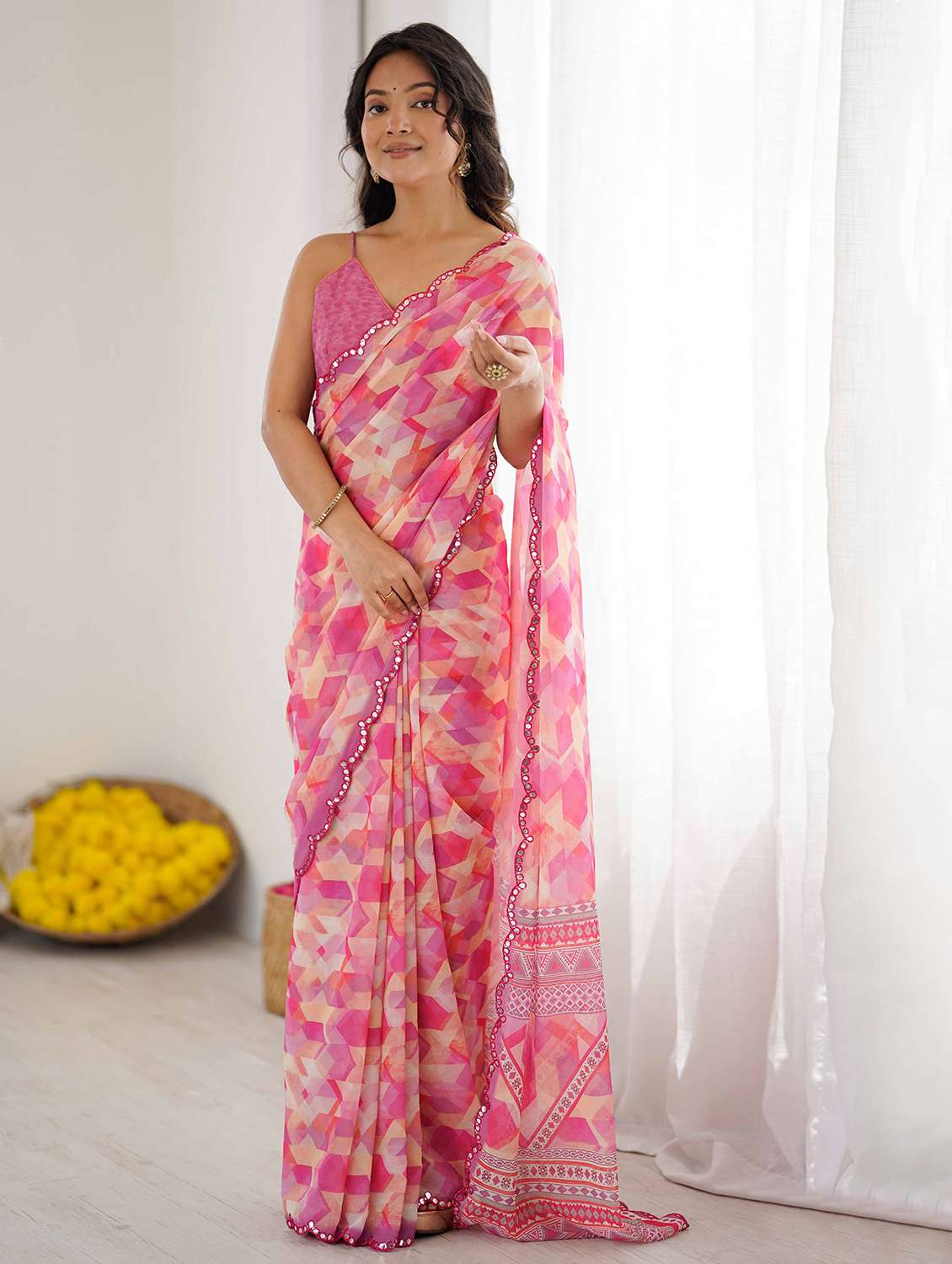 women printed casual wear saree with blouse