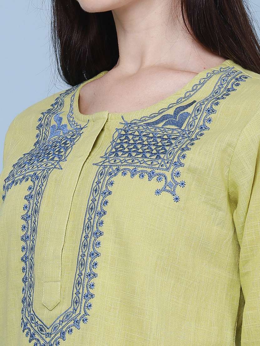 women embroidered three quarter sleeves a-line kurti - 22327720 -  Standard Image - 1