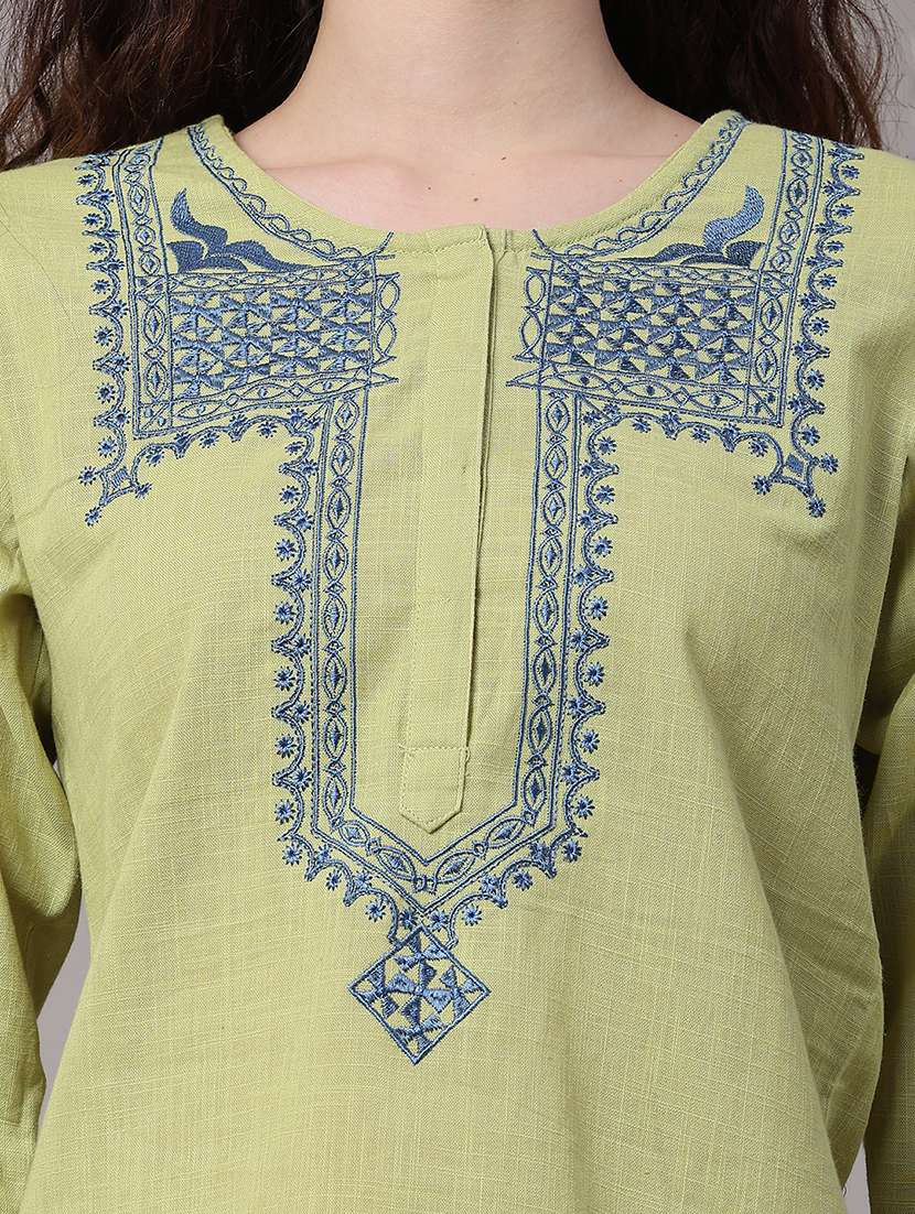 women embroidered three quarter sleeves a-line kurti - 22327721 -  Standard Image - 1