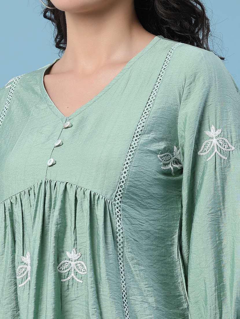 women embroidered three quarter sleeves a-line top - 22327729 -  Standard Image - 1