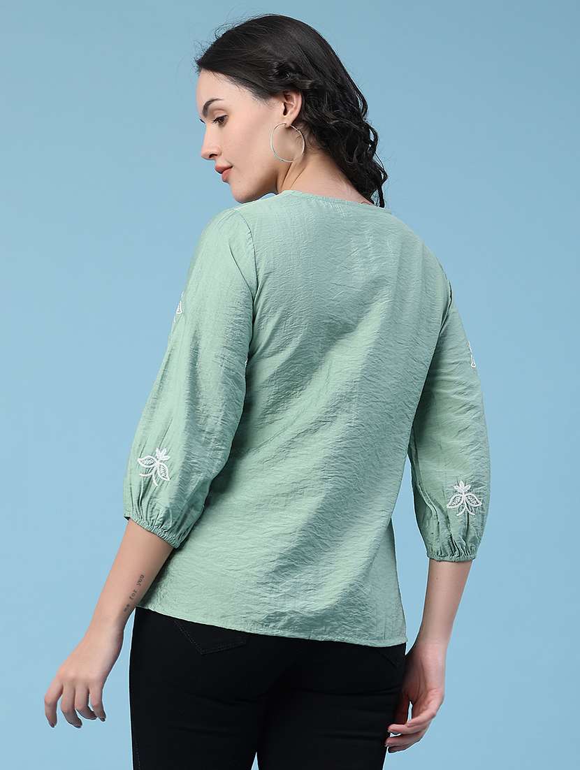 women embroidered three quarter sleeves a-line top - 22327729 -  Standard Image - 4