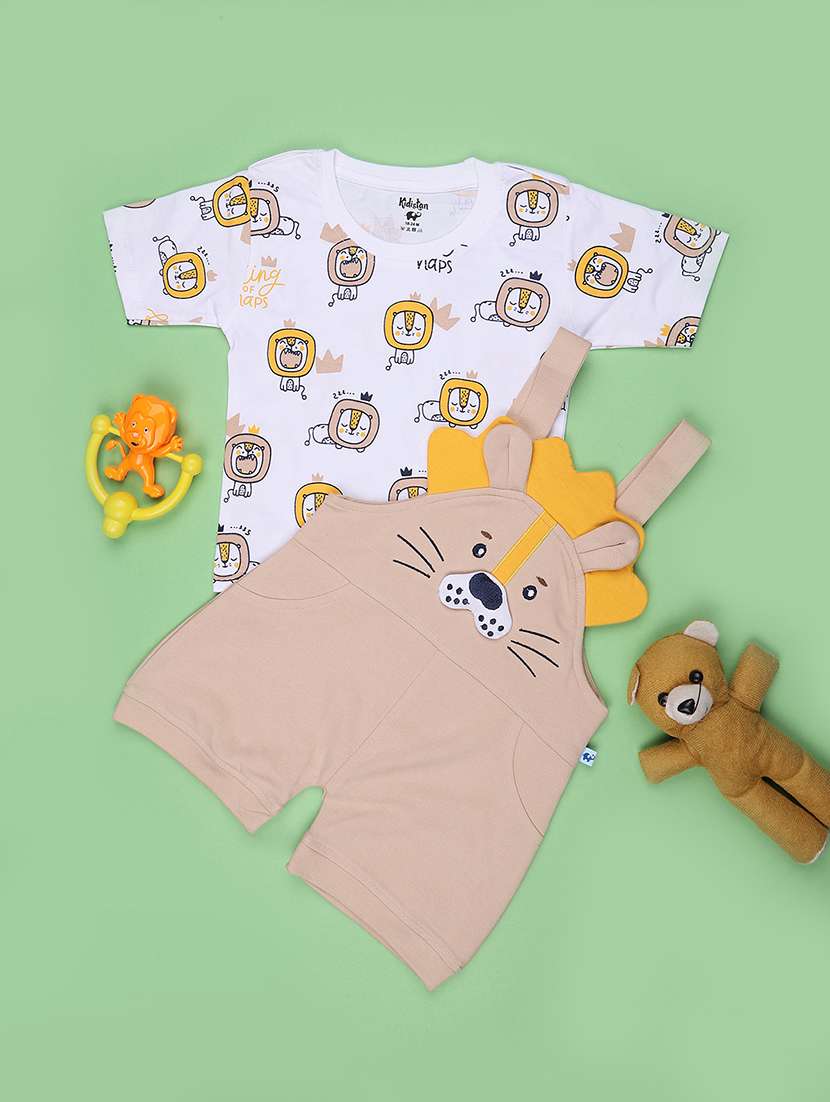 boys printed round neck t-shirt and dungaree set - 22327735 -  Standard Image - 1