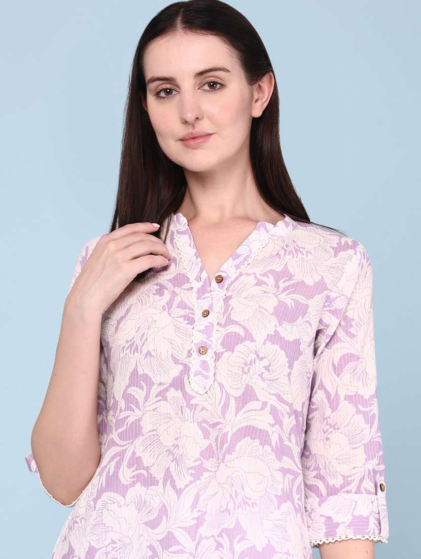Women Printed Three Quarter Sleeves Straight Kurta - 22327784 -  Standard Image - 1