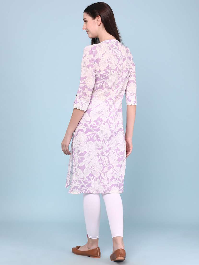 Women Printed Three Quarter Sleeves Straight Kurta - 22327784 -  Standard Image - 4