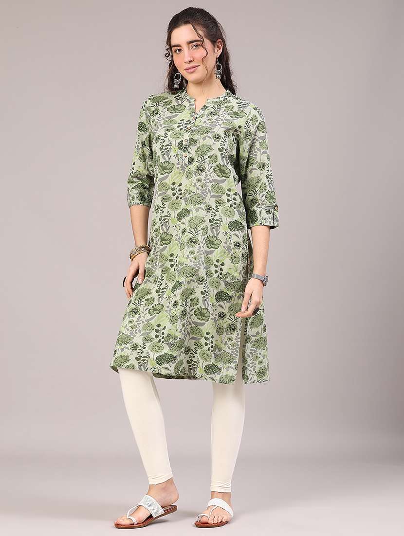 women printed three quarter sleeve straight kurta