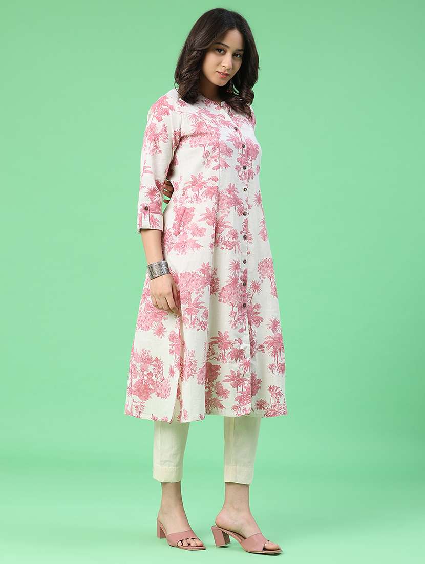 women printed three quarter sleeves a-line kurta - 22327786 -  Standard Image - 4
