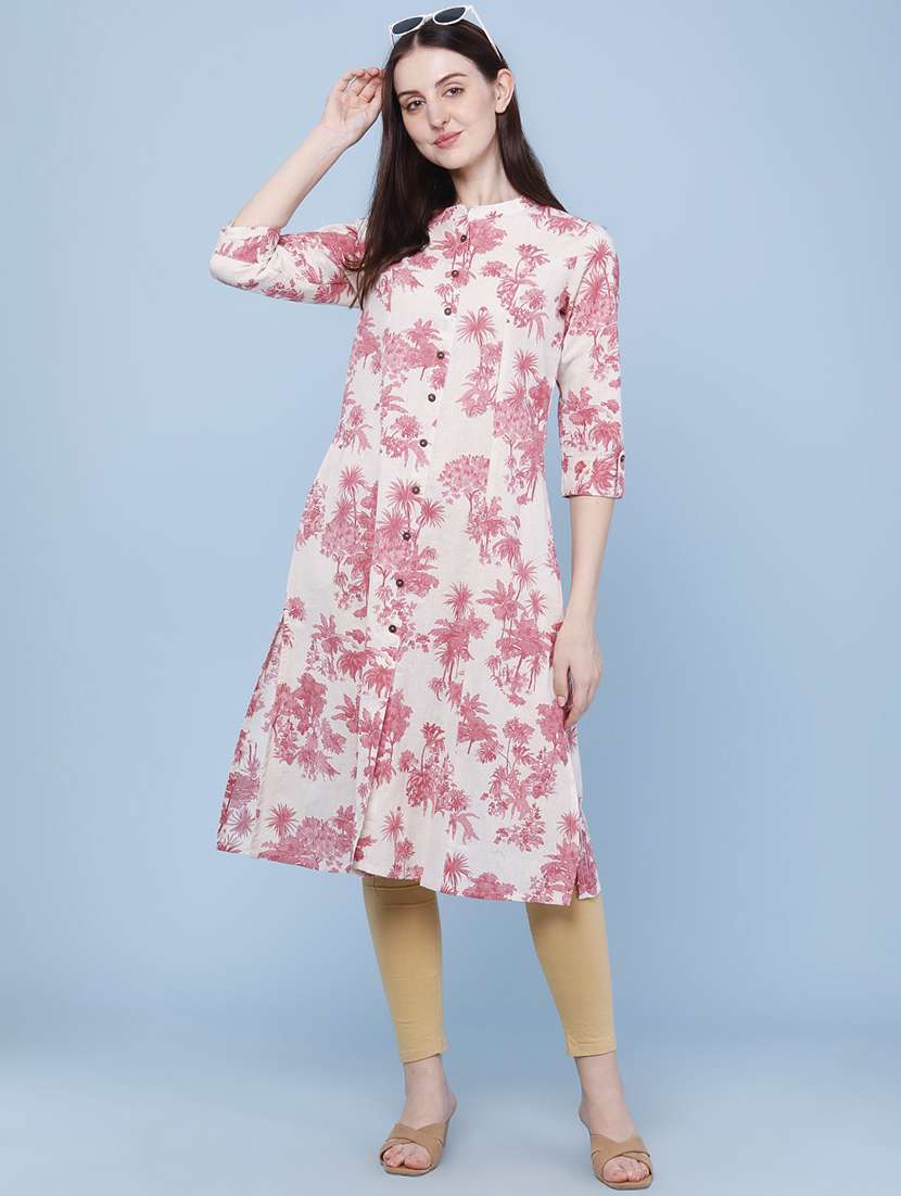 women printed three quarter sleeves a-line kurta