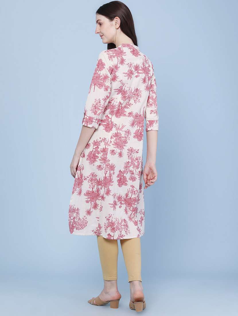 women printed three quarter sleeves a-line kurta - 22327787 -  Standard Image - 4