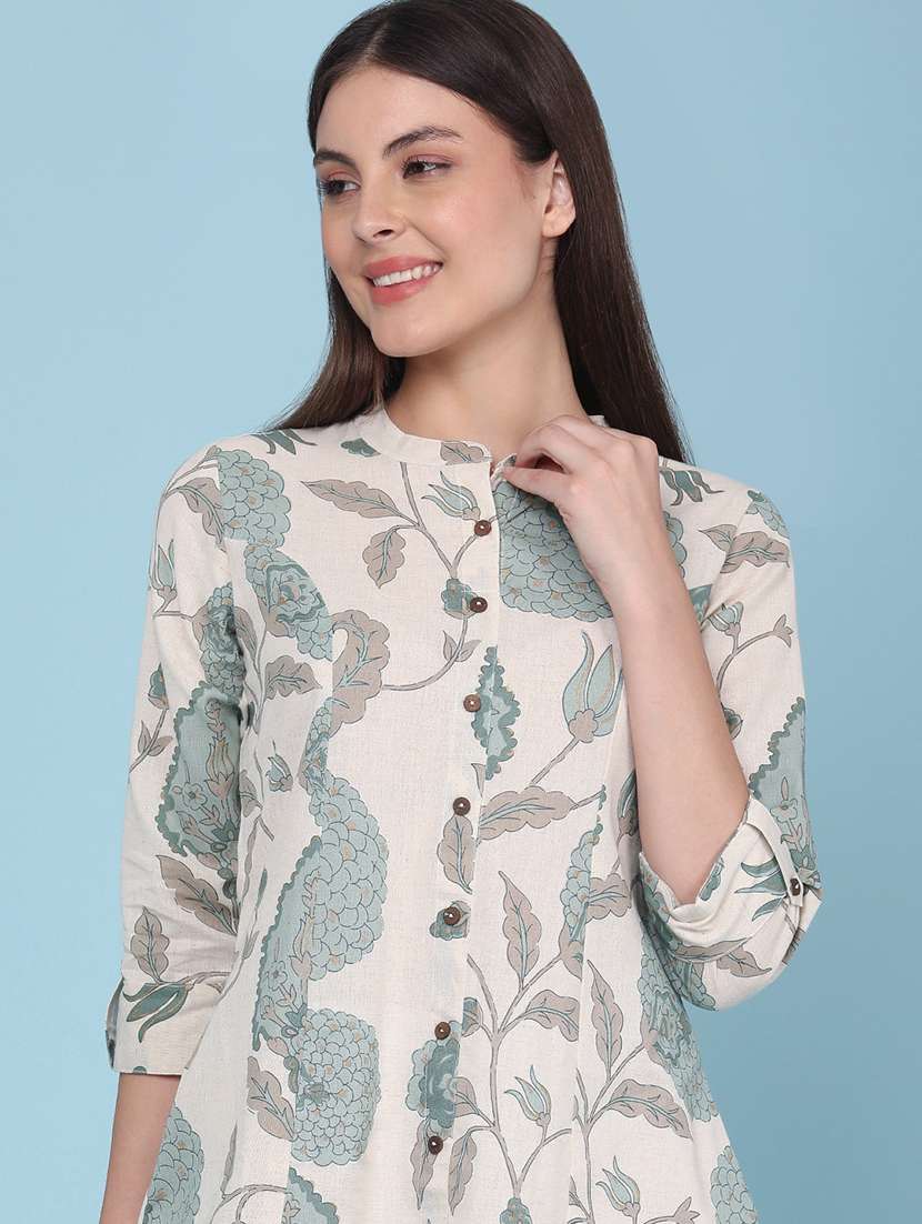 women printed three quarter sleeves a-line kurta - 22327788 -  Standard Image - 4