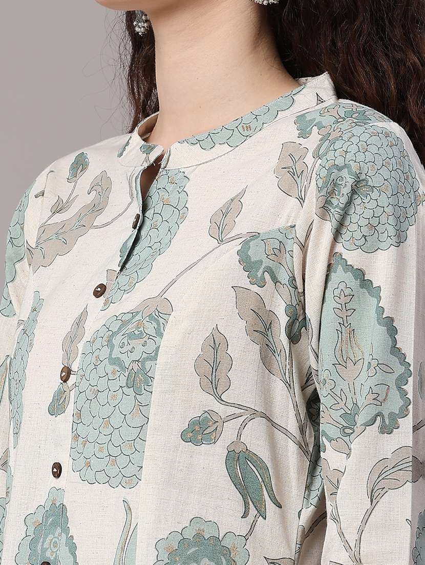 Women Printed Three Quarter Sleeves A-line Kurta - 22327789 -  Standard Image - 1