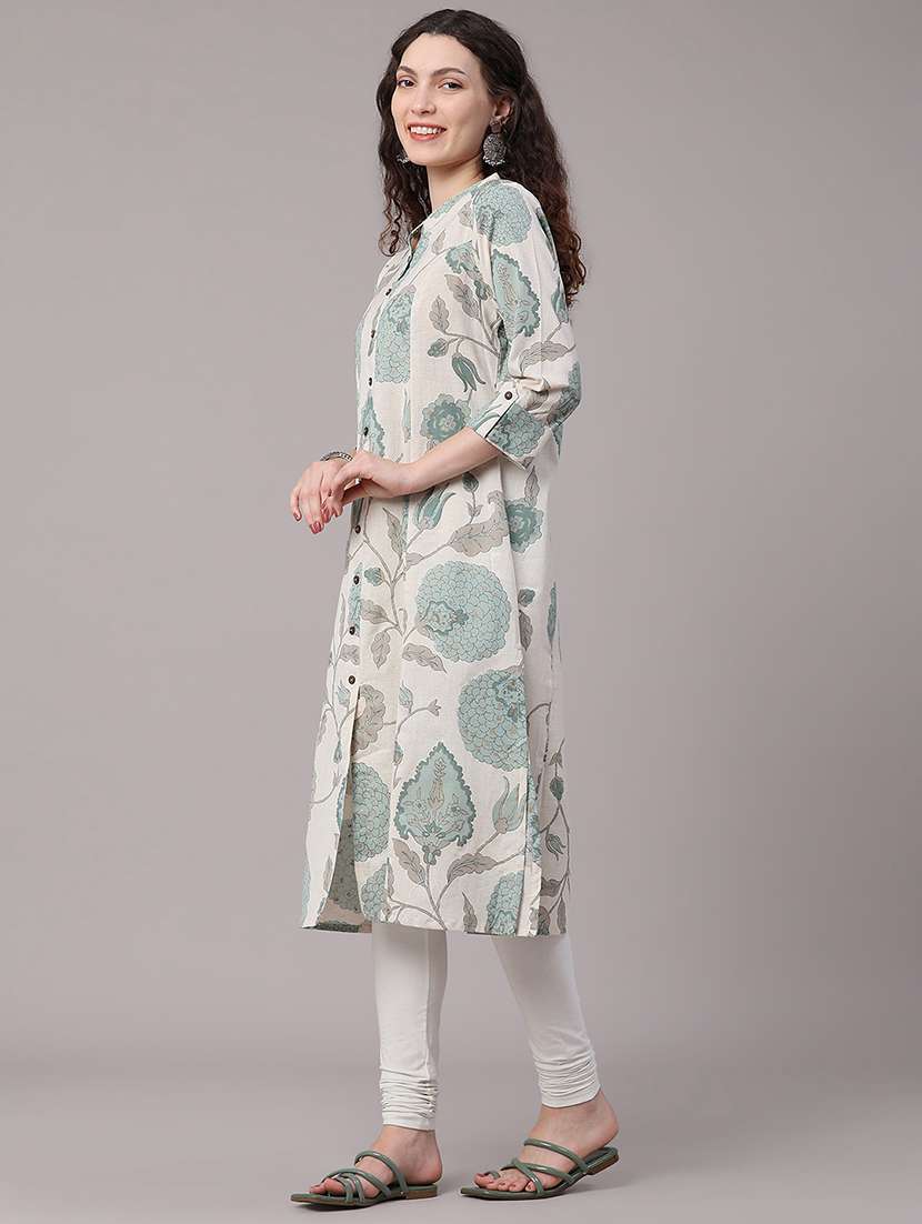 Women Printed Three Quarter Sleeves A-line Kurta - 22327789 -  Standard Image - 4