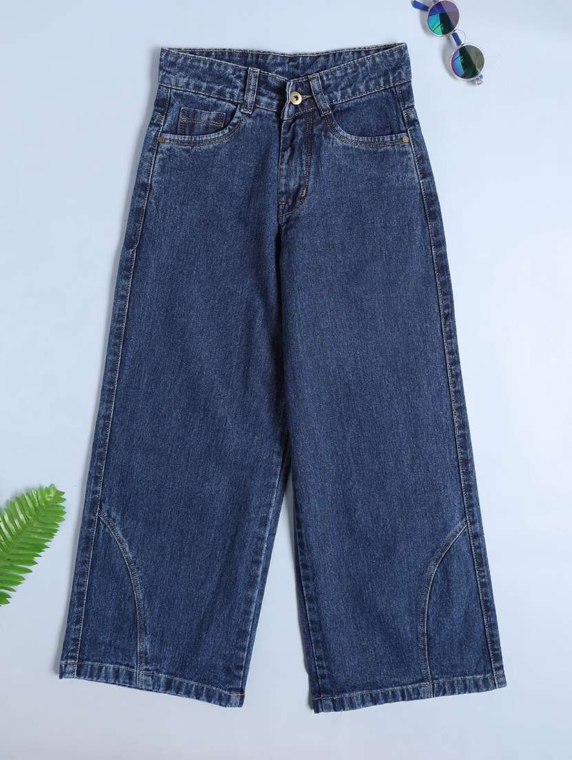 girls plain mid rise wide leg jeans - 22327832 -  Standard Image - 1