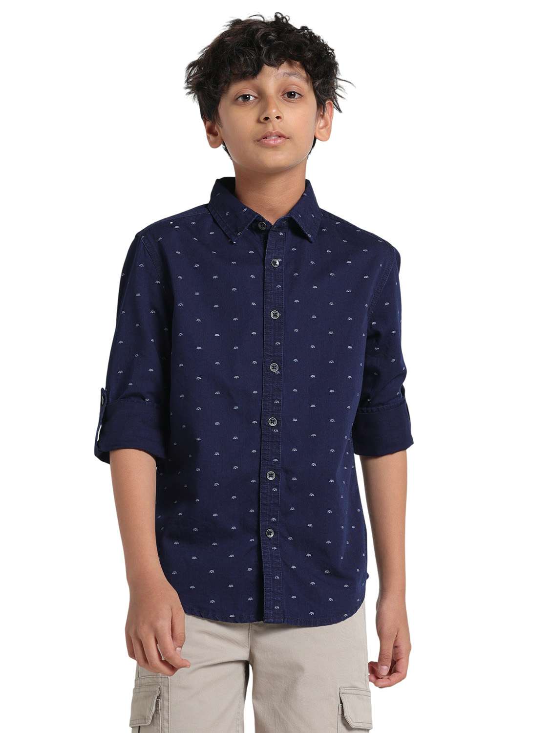 boys printed collared roll up sleeve shirt - 22327851 -  Standard Image - 1