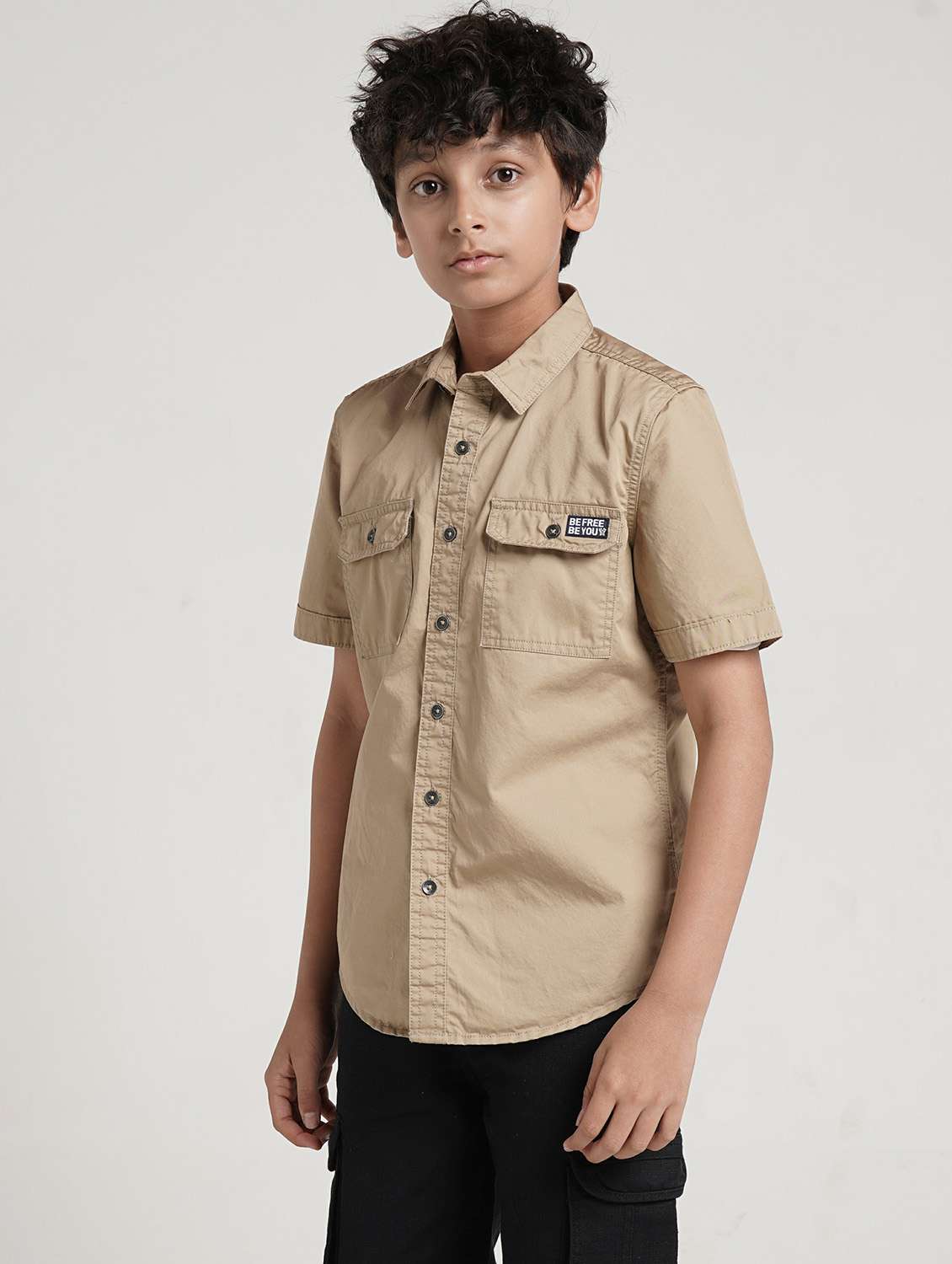 boys solid collared short sleeve shirt - 22327854 -  Standard Image - 1