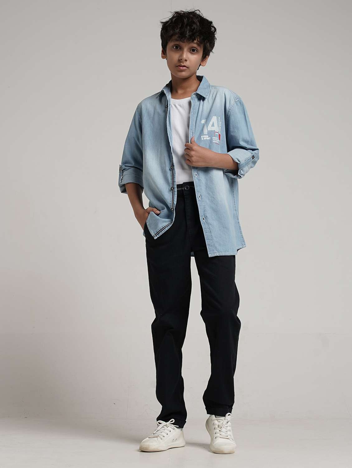 boys printed collared roll up sleeve denim shirt - 22327856 -  Standard Image - 4