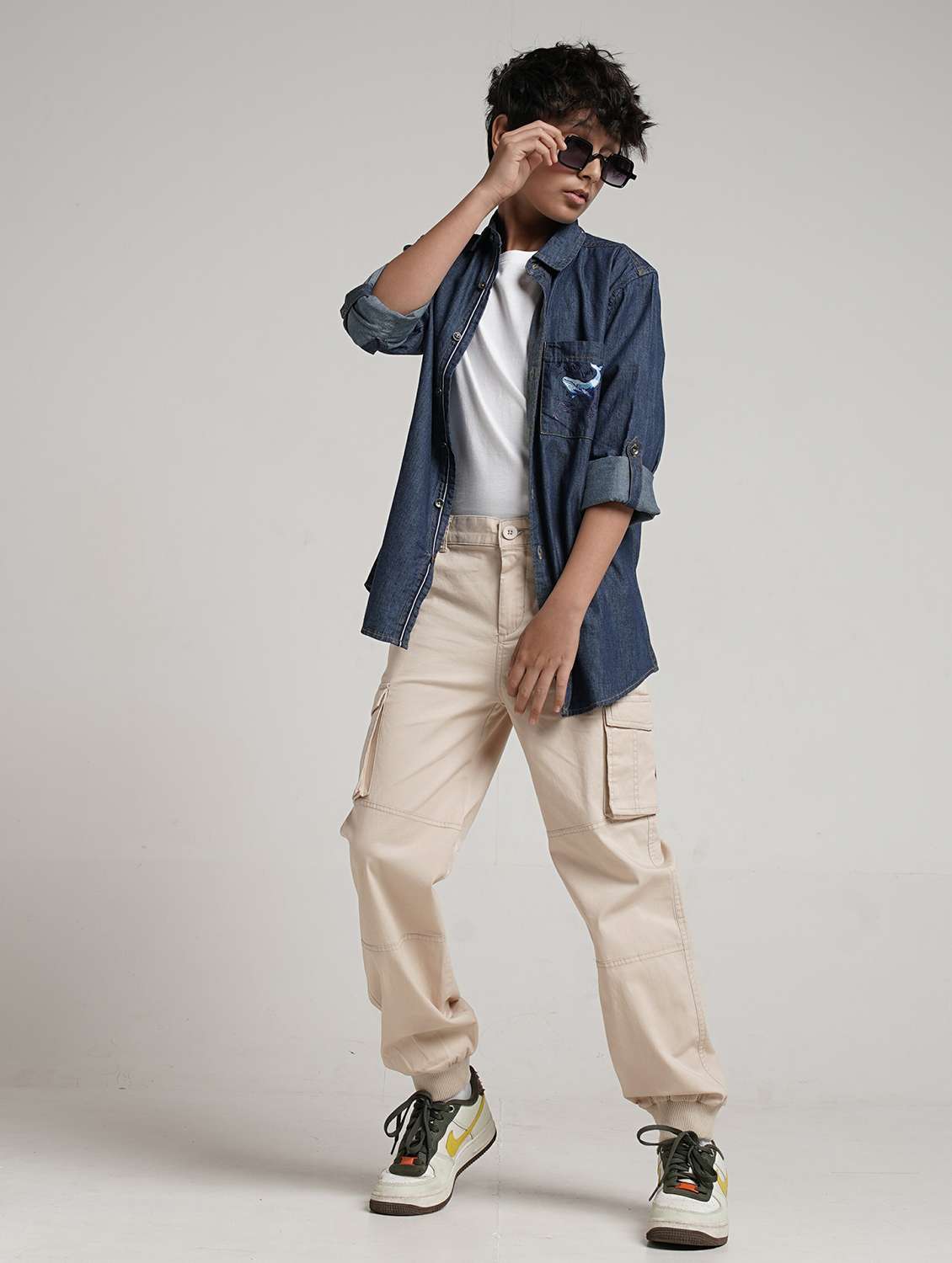 boys solid collared long sleeve denim shirt - 22327857 -  Standard Image - 4