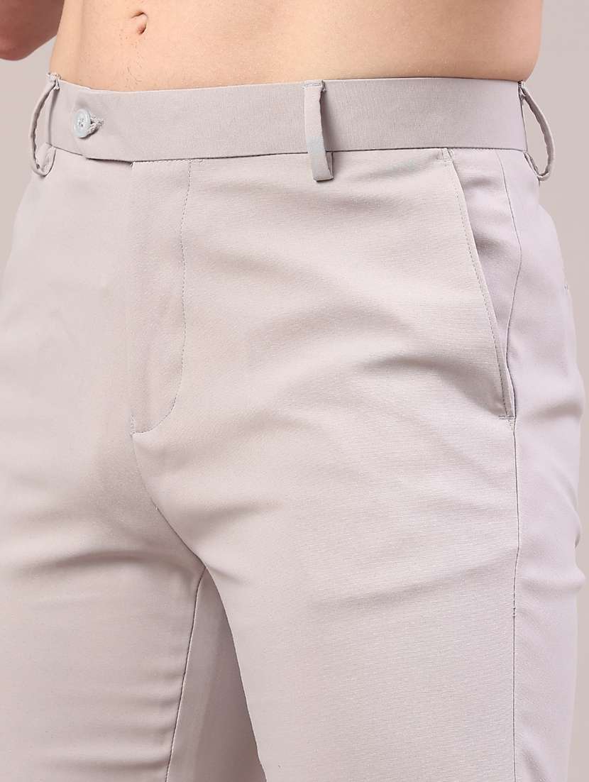 men grey cotton flat front trousers formal trouser - 22328071 -  Standard Image - 1