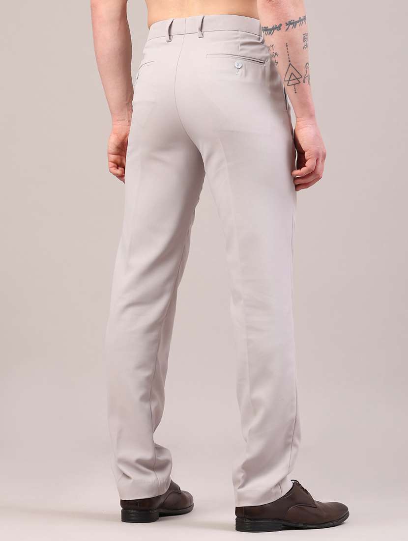 men grey cotton flat front trousers formal trouser - 22328071 -  Standard Image - 4