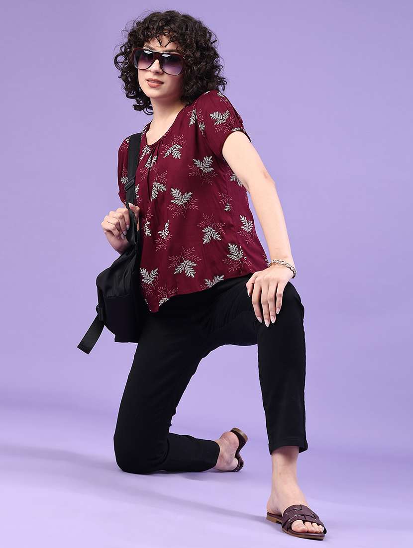 women printed short sleeve a-line top - 22328077 -  Standard Image - 4