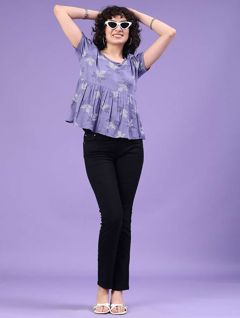 women printed short sleeve flared top - 22328078 -  Standard Image - 4