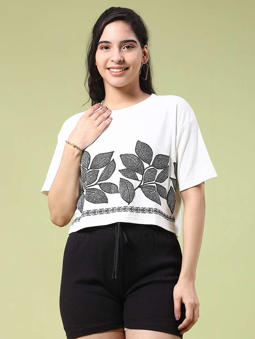 women printed short sleeve crop t-shirt