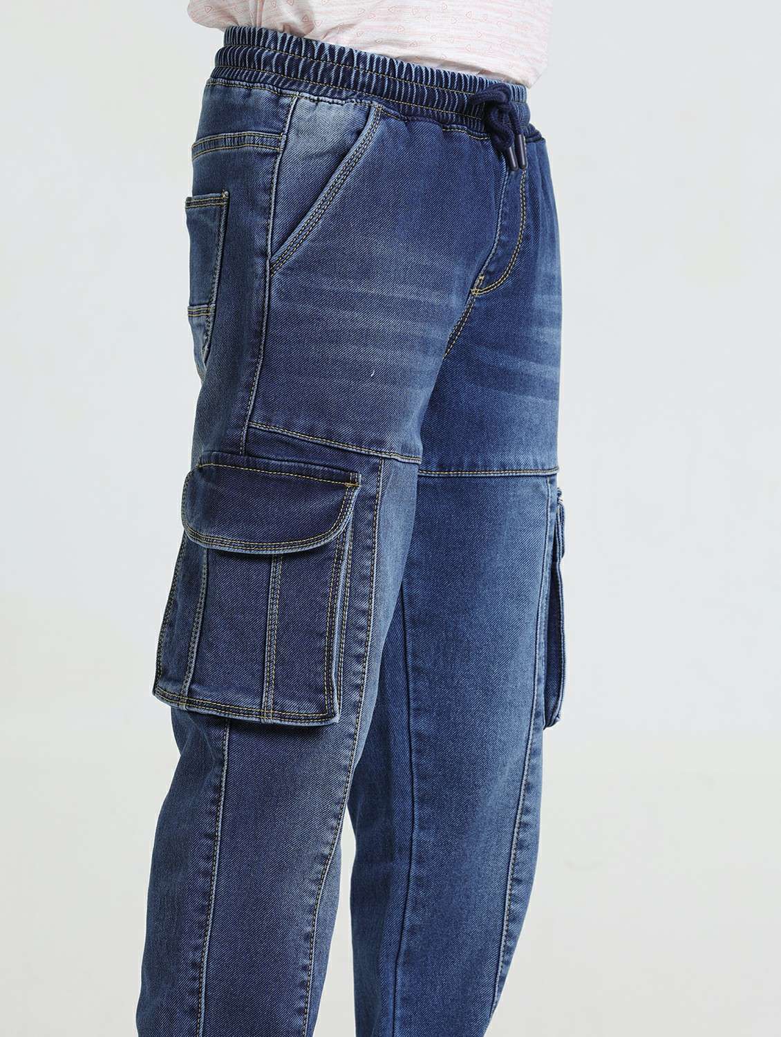 boys solid mid rise denim cargo - 22328104 -  Standard Image - 4